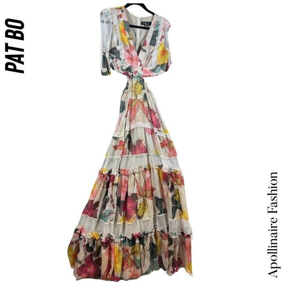 PAT BO HIBISCUS LACE TRIM CUT OUT MAXI DRESS IN VANILLA NWT SIZE 10 RARE - Picture 8 of 11